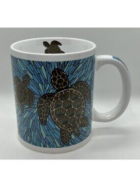 Sea Turtle Honu Glass Mug Coffee Cup Hawaii Blue Ocean Surf Swim Islander Group
